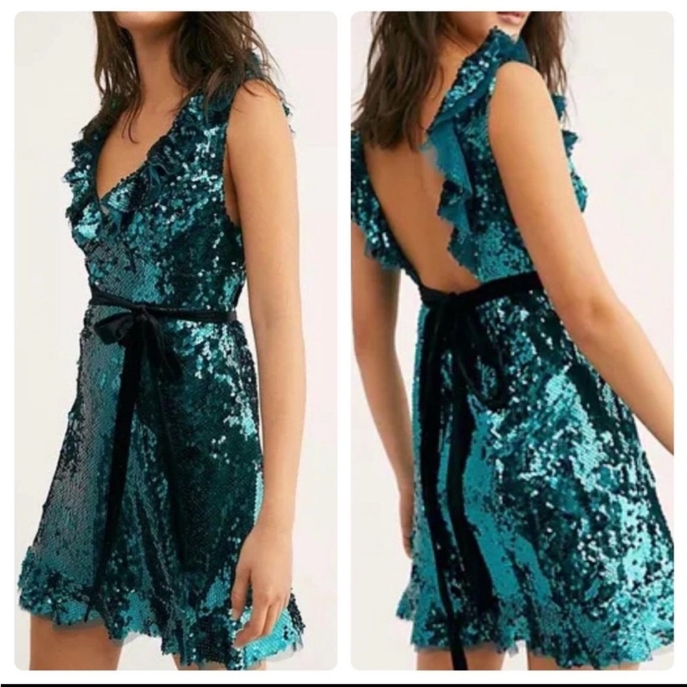 NWT - Free People Sequin Siren Mini Dress in Green Spirulina, S :12